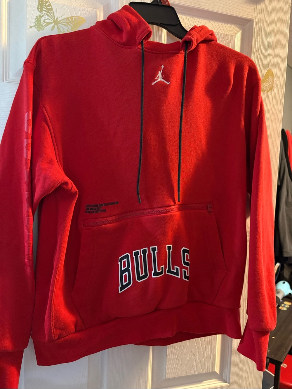 Jordan Red Chicago Bulls Pullover Hoodie with Black Drawstrings